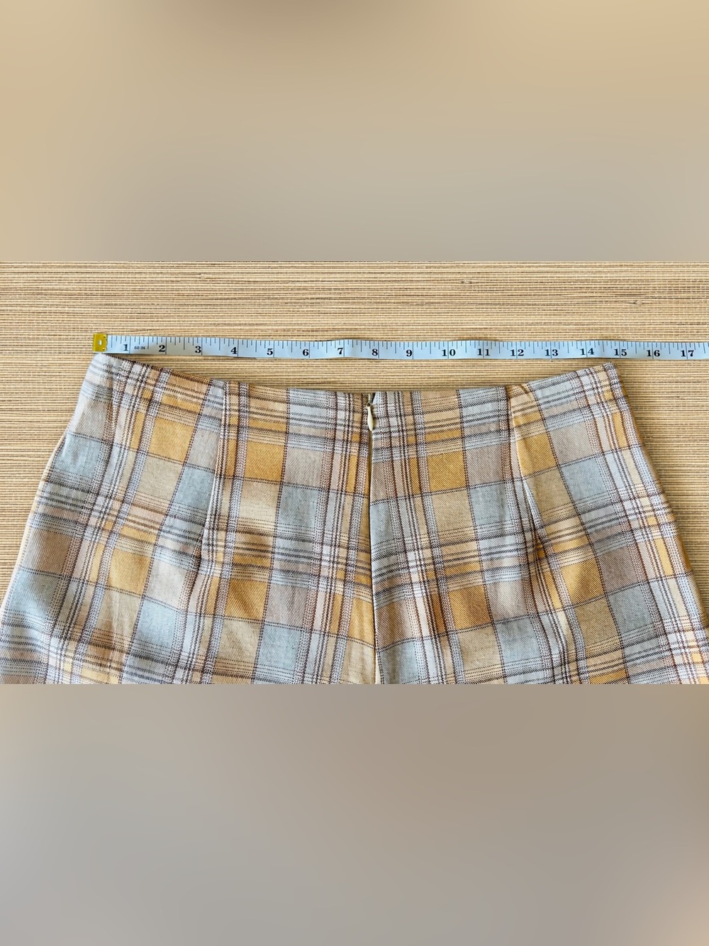 Lulus Mustard & Beige Plaid Wrap Front Skort Shorts Preppy Academia Boho NWT, M - Picture 6 of 14